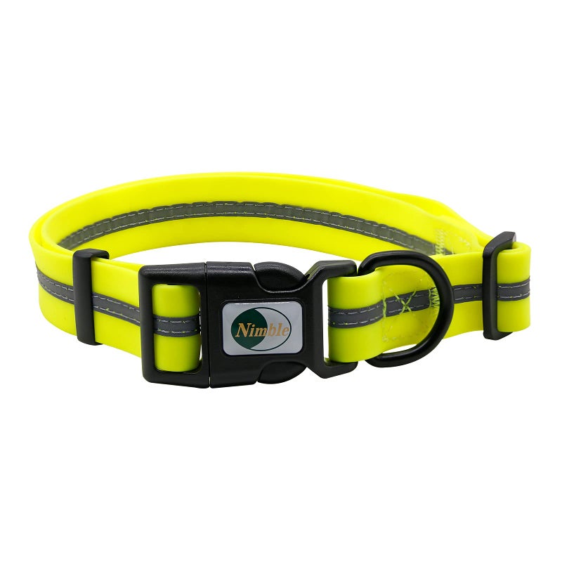 NIMBLE Dog Collar Waterproof Pet Collars Anti-Odor Durable Adjustable PVC & Polyester Soft with Reflective Cloth Stripe Basic Dog Collars S/M/L Sizes (Small (9.45â€-14.17â€inches), Fluorescent Yellow) - Image 1